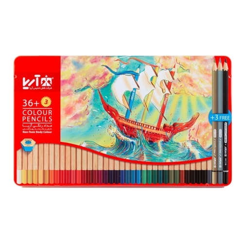  مداد رنگی ۳+۳۶ رنگ جعبه فلزی آریا بوک کلاب ایران 