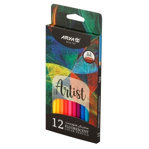 مداد رنگی ۱۲ رنگ فلورسنت جعبه مقوایی آریا آرتیست آریا بوک کلاب ایران