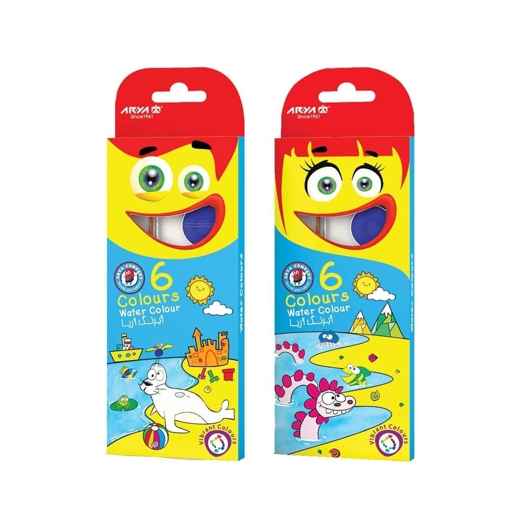 آبرنگ 6 رنگ جعبه مقوایی آريا بوک کلاب ایران
