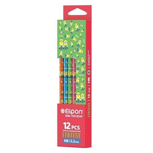 الیپون - مداد مشکی فانتزی گرد بسته 12 عددی طرح مینیون کد 2420 بوک کلاب ایران