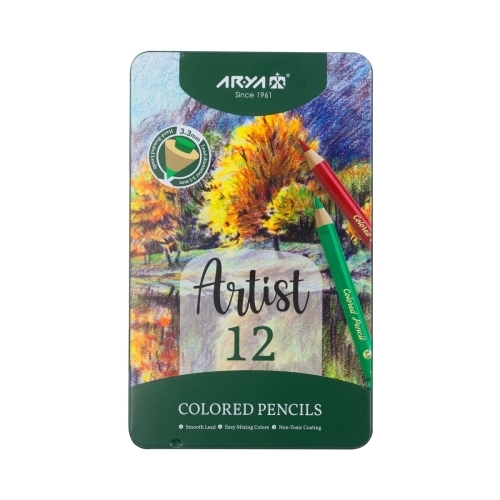  مداد رنگی 12 رنگ جعبه فلزی آریا آرتیست بوک کلاب ایران 