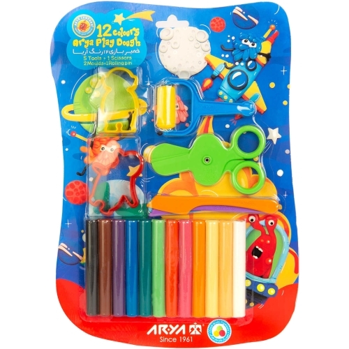  خمیر بازی ۱۲ رنگ آریا مدل آویز وکیومی با ابزار بوک کلاب ایران 