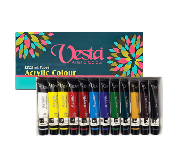  ست اکریلیک وستا ۱۲رنگ حجم ۲۱ میلی لیتر بوک کلاب ایران 1 
