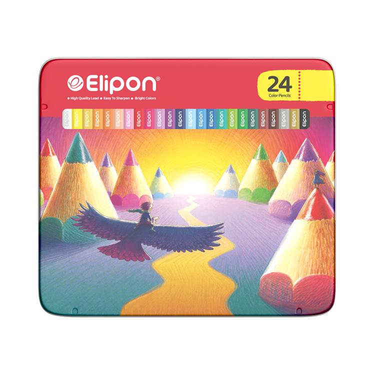  مداد رنگی 24 رنگ جعبه فلزی الیپون کد (8121512) | ELIPON بوک کلاب ایران 1