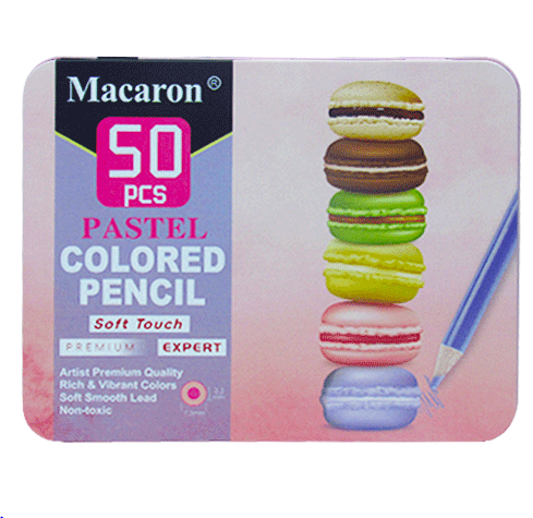 مداد رنگی جعبه فلزی ماکارون ۵۰ رنگ پاستلی | MACARON بوک کلاب ایران 1