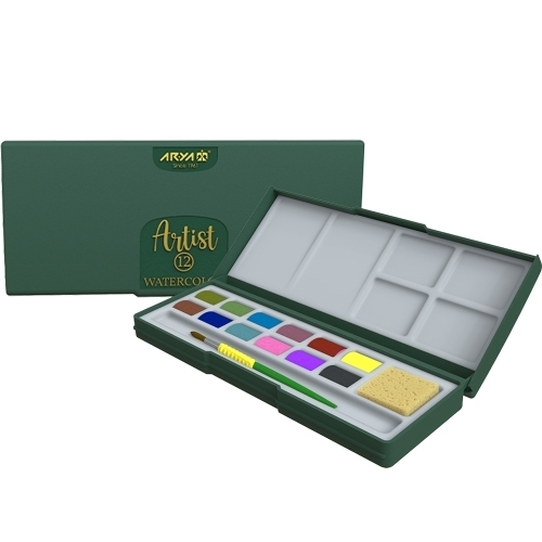 آبرنگ 12 رنگ جعبه مقوایی آریا آرتیست بوک کلاب ایران