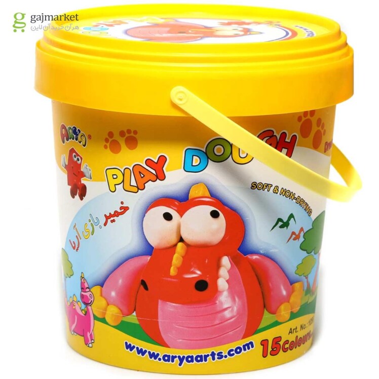 خمیر بازی سطلی 15 رنگ آریا همراه با ابزار بازی بوک کلاب ایران 2