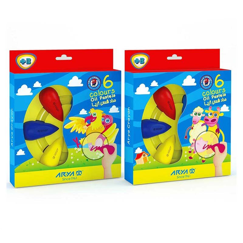  مداد شمعی (کرایون) مدل دوکی 6 رنگ آریا بوک کلاب ایران 