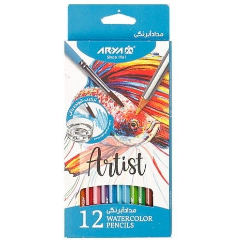 مداد آبرنگی 12 رنگ جعبه مقوایی آریا آرتیست بوک کلاب ایران