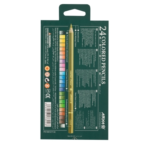 مداد رنگی 24 رنگ جعبه مقوایی آریا آرتیست بوک کلاب ایران1