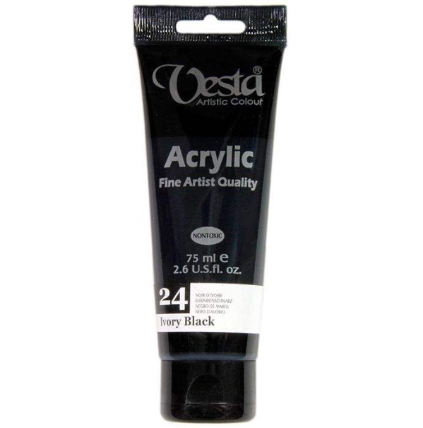  رنگ اکریلیک وستا کد Ivory Black) 24) حجم 75 میلی لیتر بوک کلاب ایران 1 