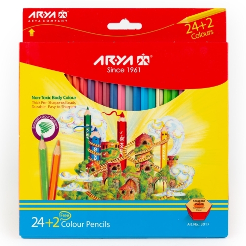  مداد رنگی ۲+۲۴ رنگ مدل جعبه مقوایی آریا بوک کلاب ایران 