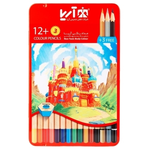  مداد رنگی ۳+۱۲ رنگ مدل جعبه فلزی آریا بوک کلاب ایران 2 