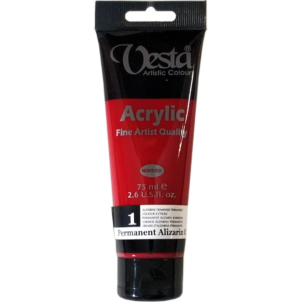 رنگ اکریلیک وستا کد Permanent Alizarin Crimson) 1) حجم 75 میلی لیتر بوک ایران 1