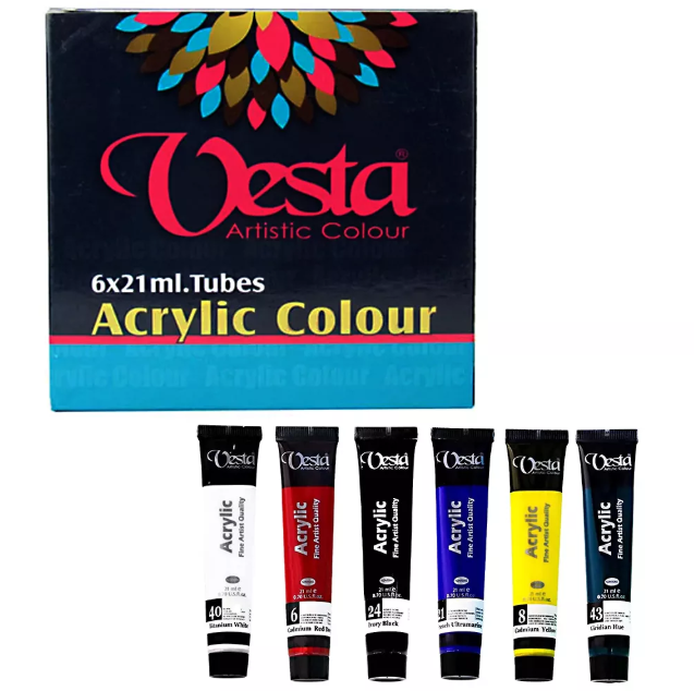 رنگ اکریلیک وستا 6 رنگ 21 میلی لیتر بوک کلاب ایران 1