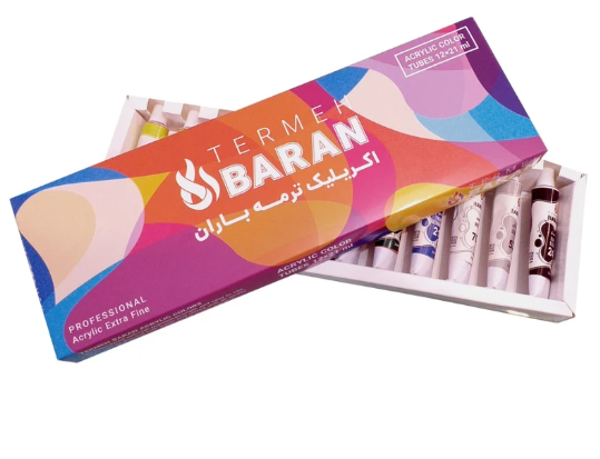 رنگ اکریلیک 12 رنگ ترمه باران حجم 21 میل | TERMEH BARAN بوک کلاب ایران 2 