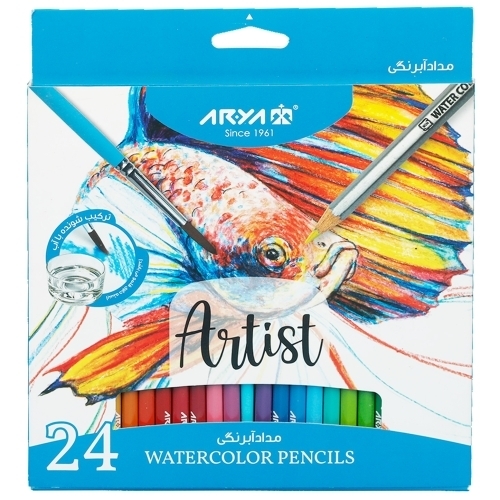 مداد آبرنگی 24 رنگ جعبه مقوایی آریا آرتیست بوک کلاب ایران
