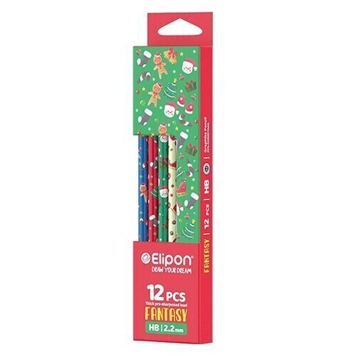 الیپون - مداد مشکی فانتزی گرد بسته 12 عددی طرح کریسمس کد 2520 بوک کلاب ایران