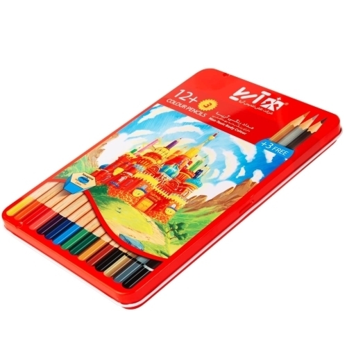  مداد رنگی ۳+۱۲ رنگ مدل جعبه فلزی آریا بوک کلاب ایران 