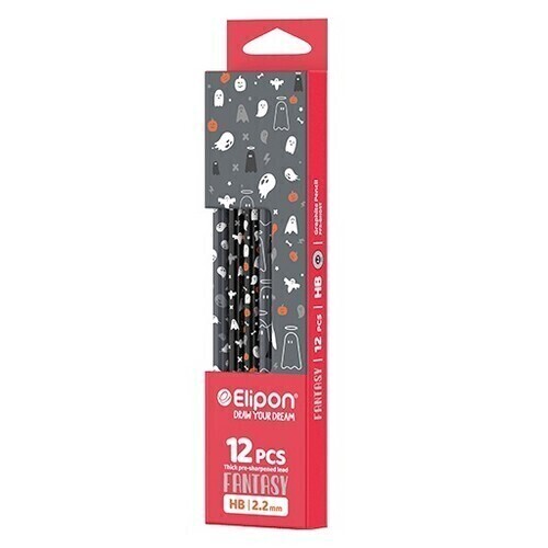  الیپون - مداد مشکی فانتزی گرد بسته 12 عددی طرح روح کد 2720 بوک کلاب ایران 